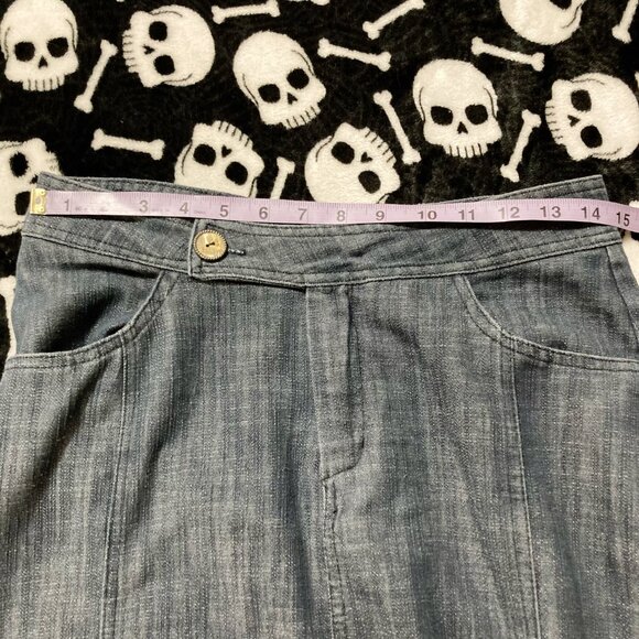 WALL ST Vintage blue denim mermaid maxi skirt ~ SMALL MEDIUM flared jean skirt - Picture 7 of 11